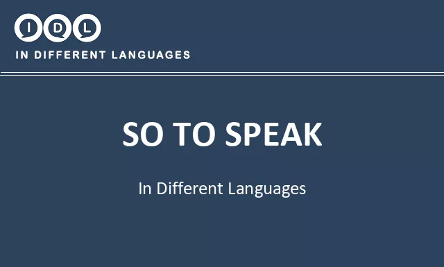 So to speak in Different Languages - Image